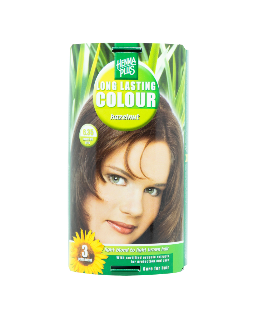 Hennaplus ilgalaikiai plaukų dažai su 9 ekologiškais augaliniais ekstraktais, spalva riešuto 6.35